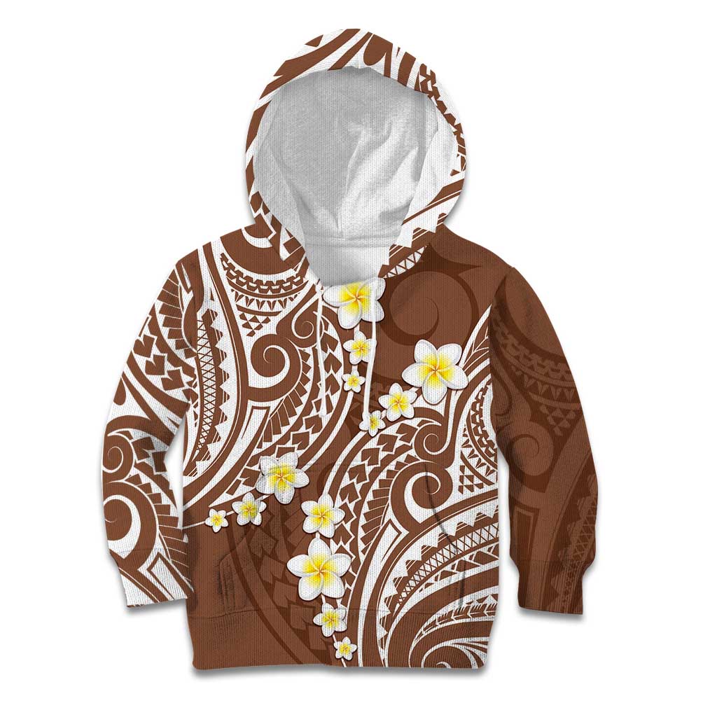 Plumeria With Brown Polynesian Tattoo Pattern Kid Hoodie LT05 Hoodie Brown - Polynesian Pride