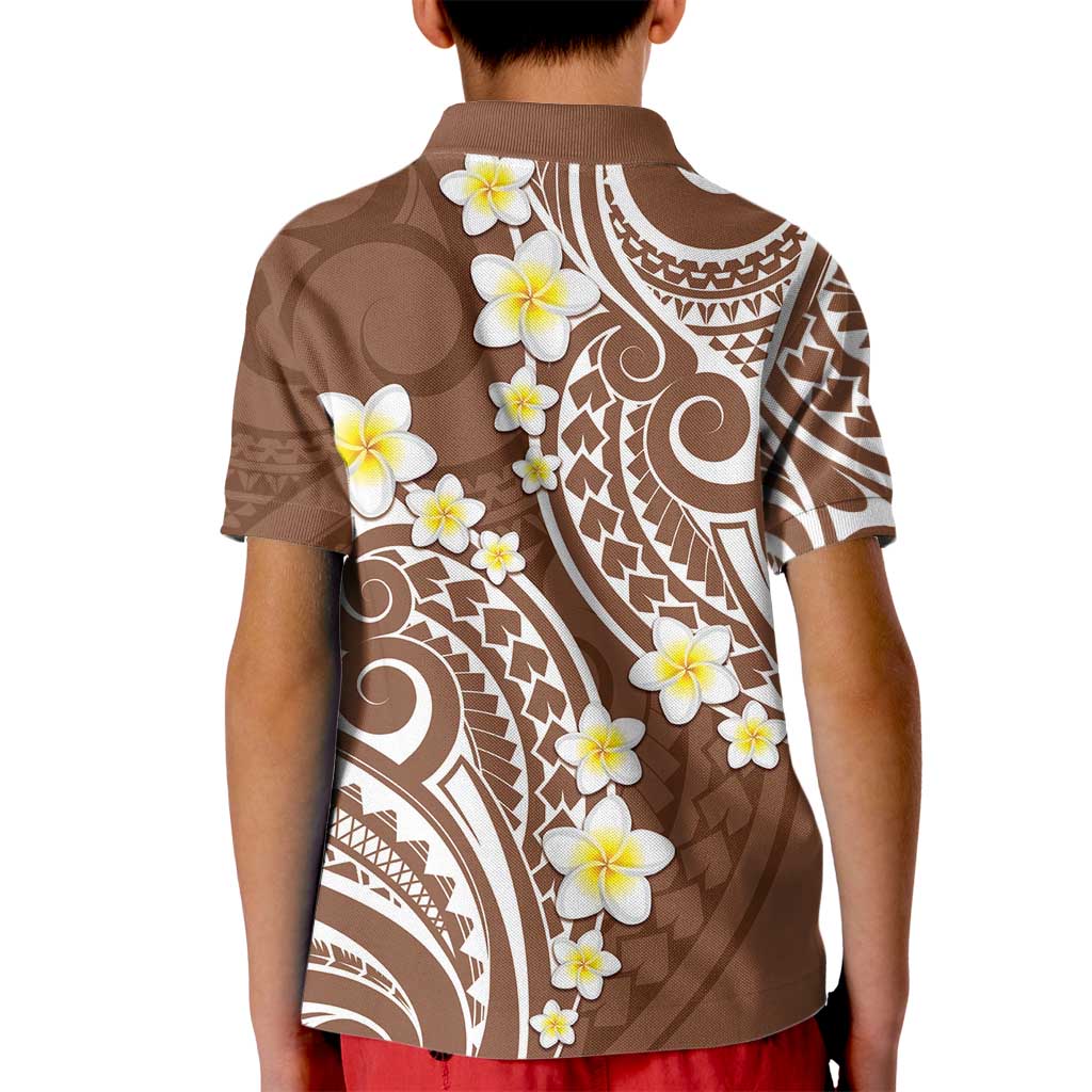 Plumeria With Brown Polynesian Tattoo Pattern Kid Polo Shirt