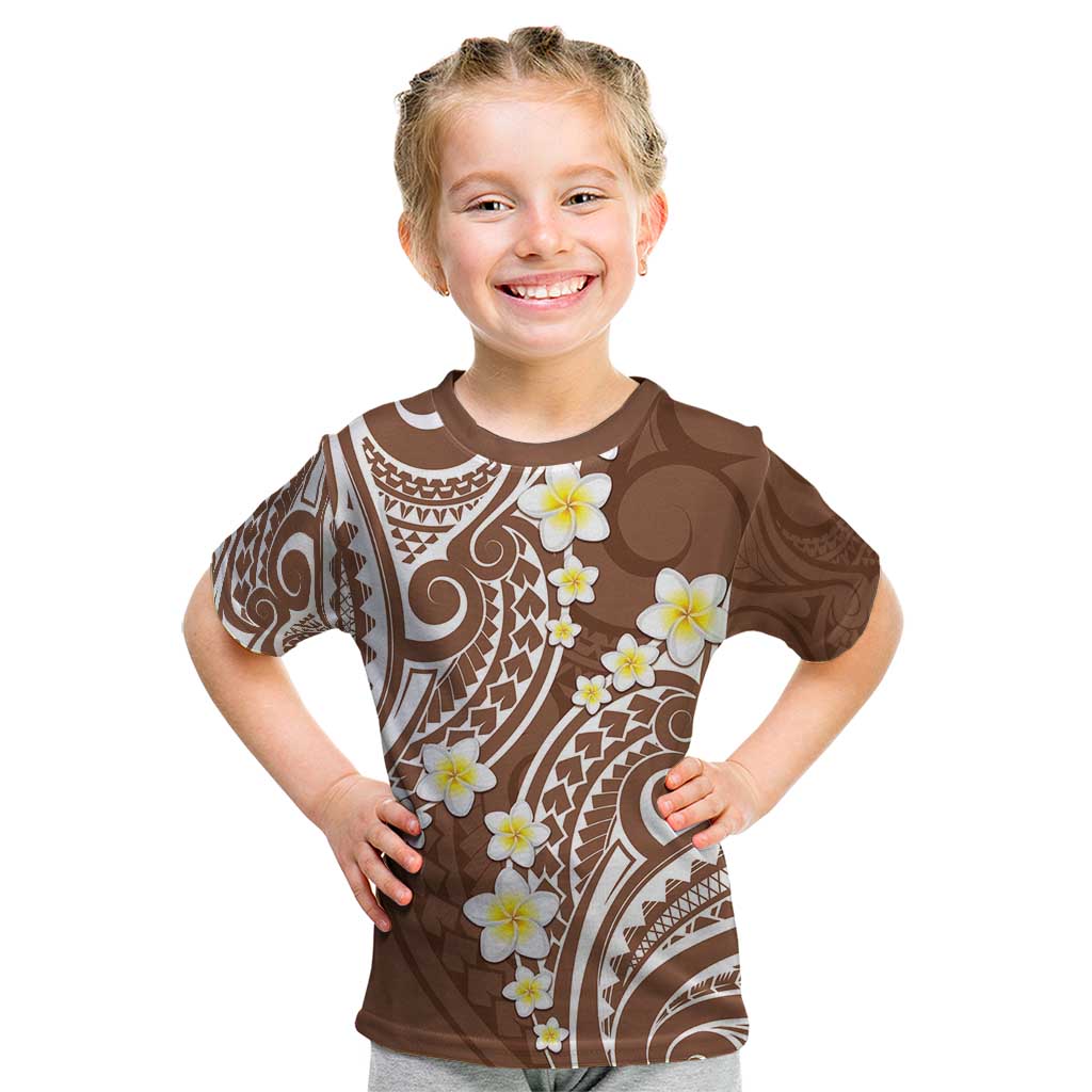 Plumeria With Brown Polynesian Tattoo Pattern Kid T Shirt