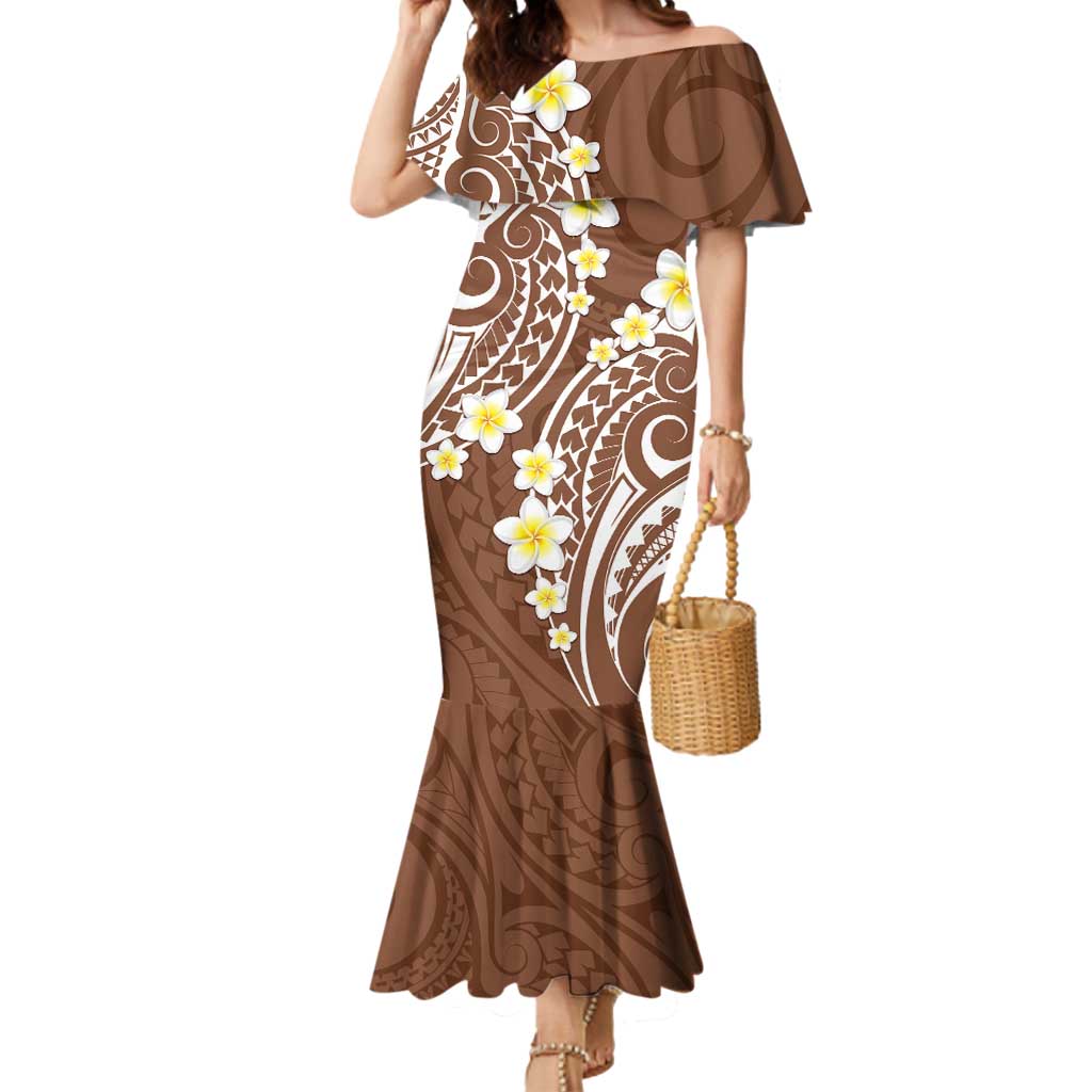 Plumeria With Brown Polynesian Tattoo Pattern Mermaid Dress LT05 Women Brown - Polynesian Pride