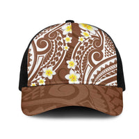 Plumeria With Brown Polynesian Tattoo Pattern Mesh Trucker Cap - Polynesian Pride