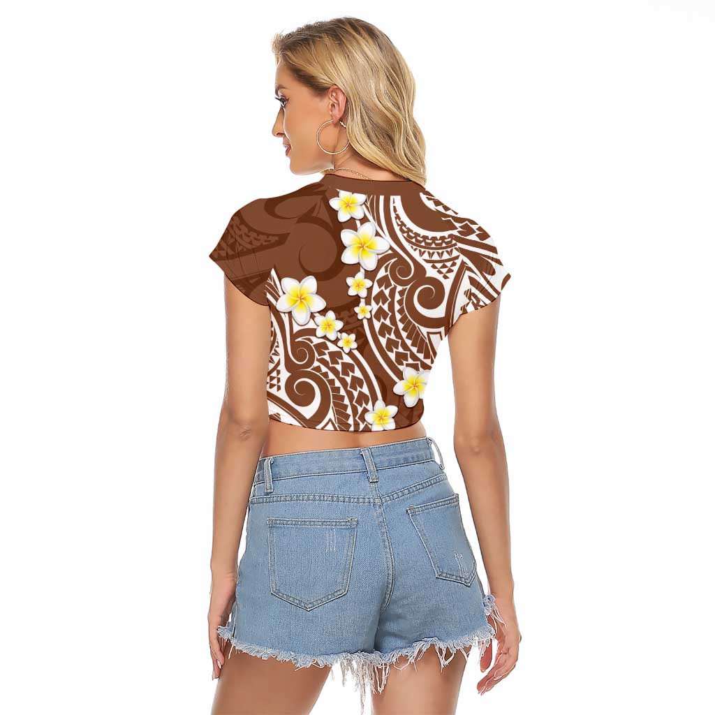 Plumeria With Brown Polynesian Tattoo Pattern Raglan Cropped T Shirt