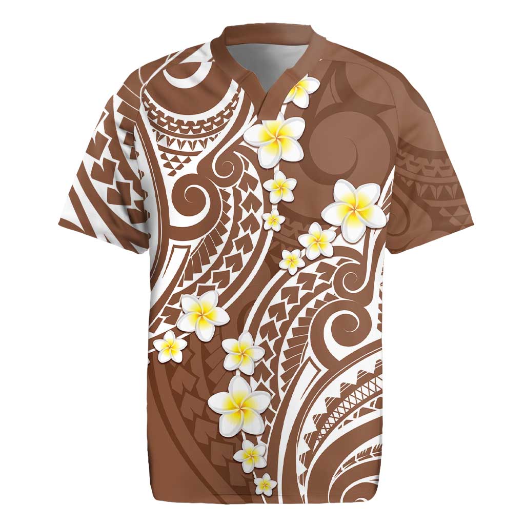 Plumeria With Brown Polynesian Tattoo Pattern Rugby Jersey LT05 Brown - Polynesian Pride