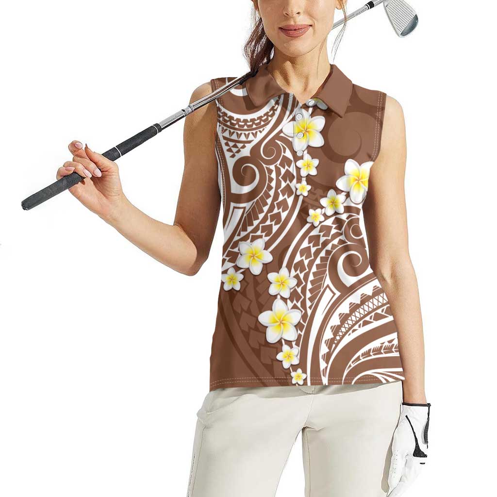Plumeria With Brown Polynesian Tattoo Pattern Women Sleeveless Polo Shirt