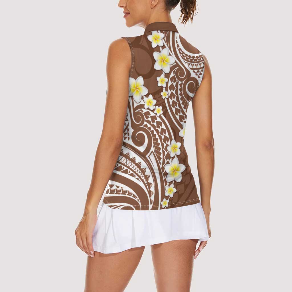Plumeria With Brown Polynesian Tattoo Pattern Women Sleeveless Polo Shirt