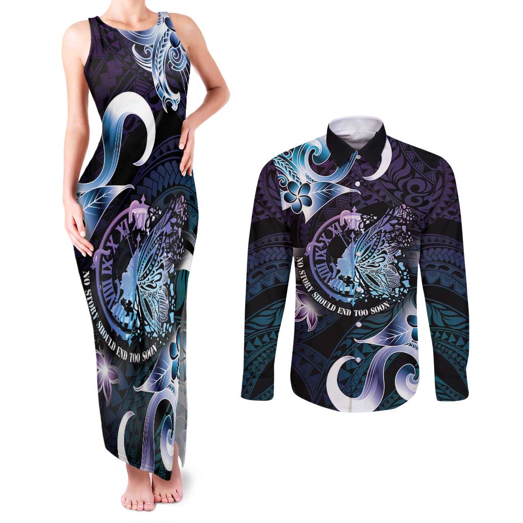 Personalised Polynesia Suicide Prevention Awareness Couples Matching Tank Maxi Dress and Long Sleeve Button Shirt No Story Should End Too Soon
