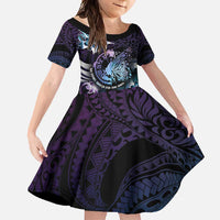 Personalised Polynesia Suicide Prevention Awareness Family Matching Long Sleeve Bodycon Dress and Hawaiian Shirt No Story Should End Too Soon LT05 Daughter's Dress Purple - Polynesian Pride