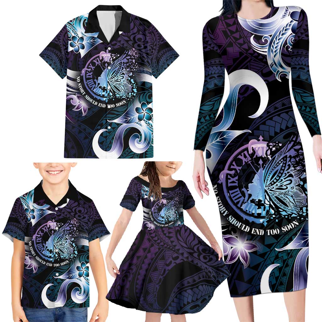 Personalised Polynesia Suicide Prevention Awareness Family Matching Long Sleeve Bodycon Dress and Hawaiian Shirt No Story Should End Too Soon LT05 - Polynesian Pride