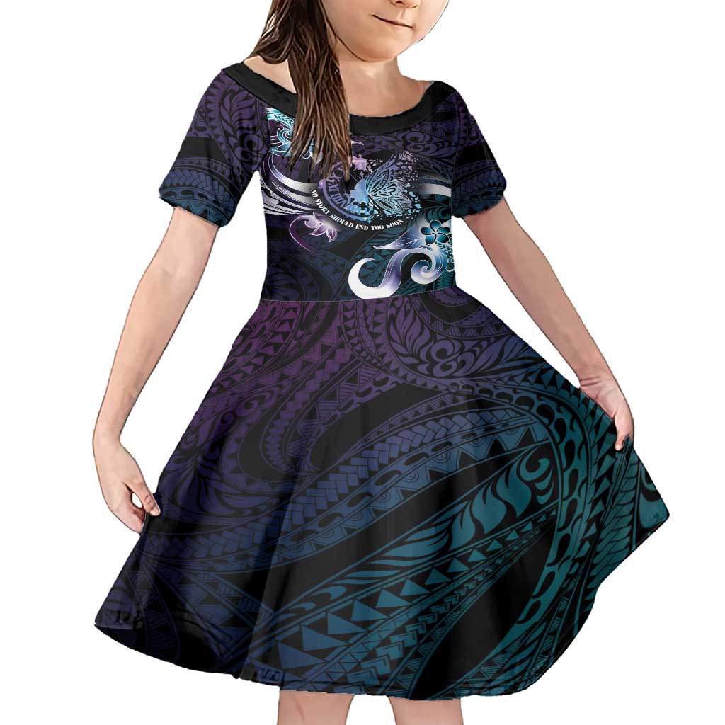 Personalised Polynesia Suicide Prevention Awareness Family Matching Short Sleeve Bodycon Dress and Hawaiian Shirt No Story Should End Too Soon LT05 Daughter's Dress Purple - Polynesian Pride