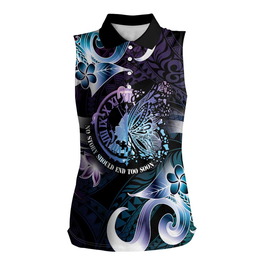 Personalised Polynesia Suicide Prevention Awareness Women Sleeveless Polo Shirt No Story Should End Too Soon