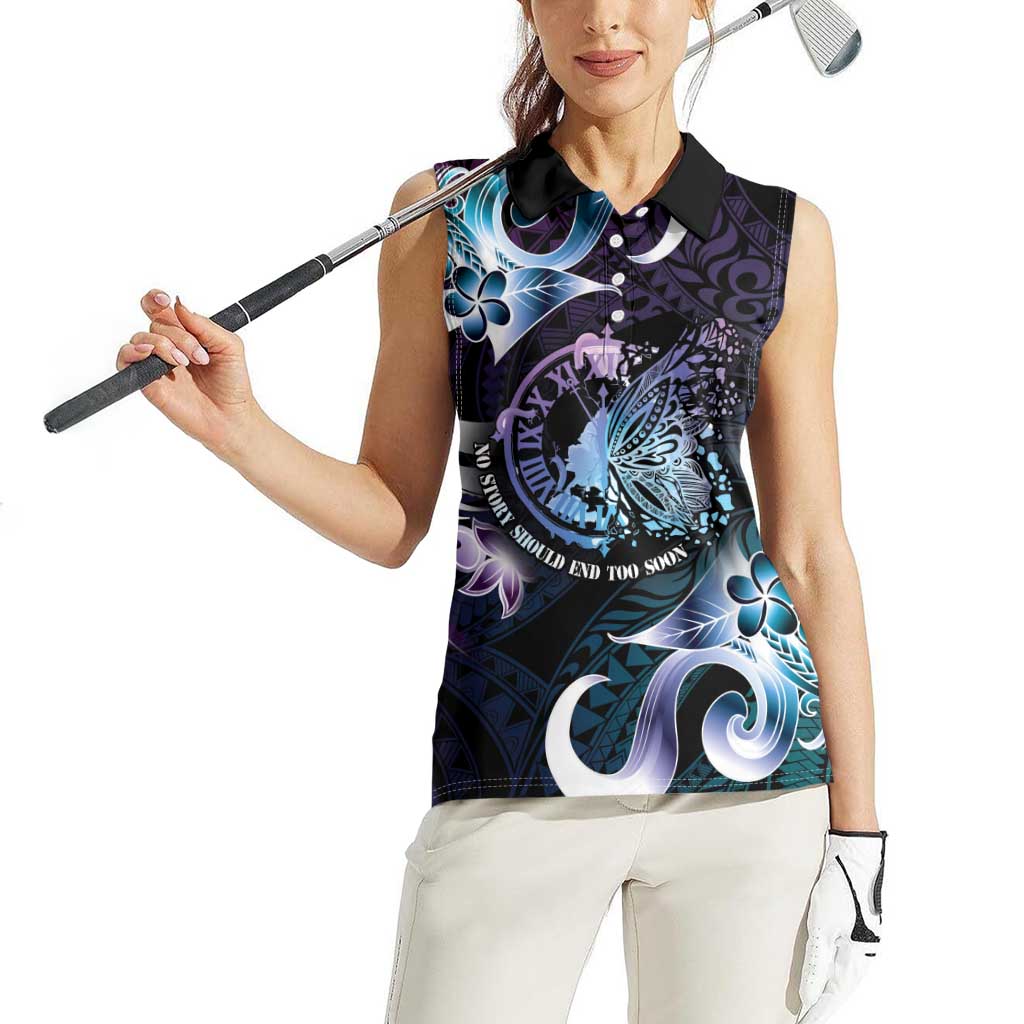Personalised Polynesia Suicide Prevention Awareness Women Sleeveless Polo Shirt No Story Should End Too Soon