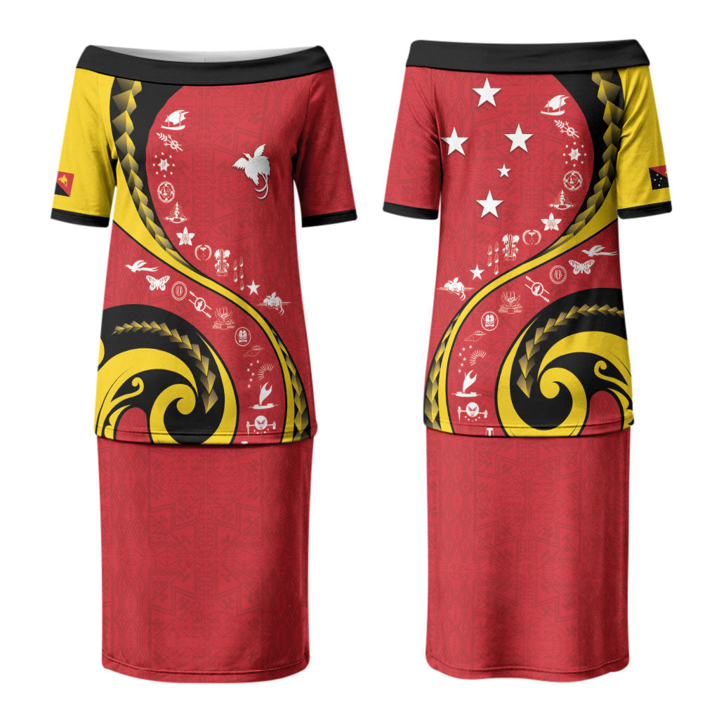Papua New Guinea Independence Couples Matching Puletasi and Hawaiian Shirt Special Style Red Version LT05 - Polynesian Pride
