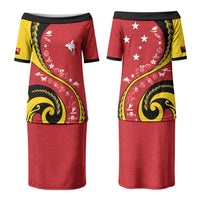 Papua New Guinea Independence Couples Matching Puletasi and Long Sleeve Button Shirt Special Style Red Version LT05 - Polynesian Pride