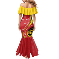 Papua New Guinea 50th Independence Anniversary Family Matching Mermaid Dress and Hawaiian Shirt Special Style Red Version LT05 - Polynesian Pride