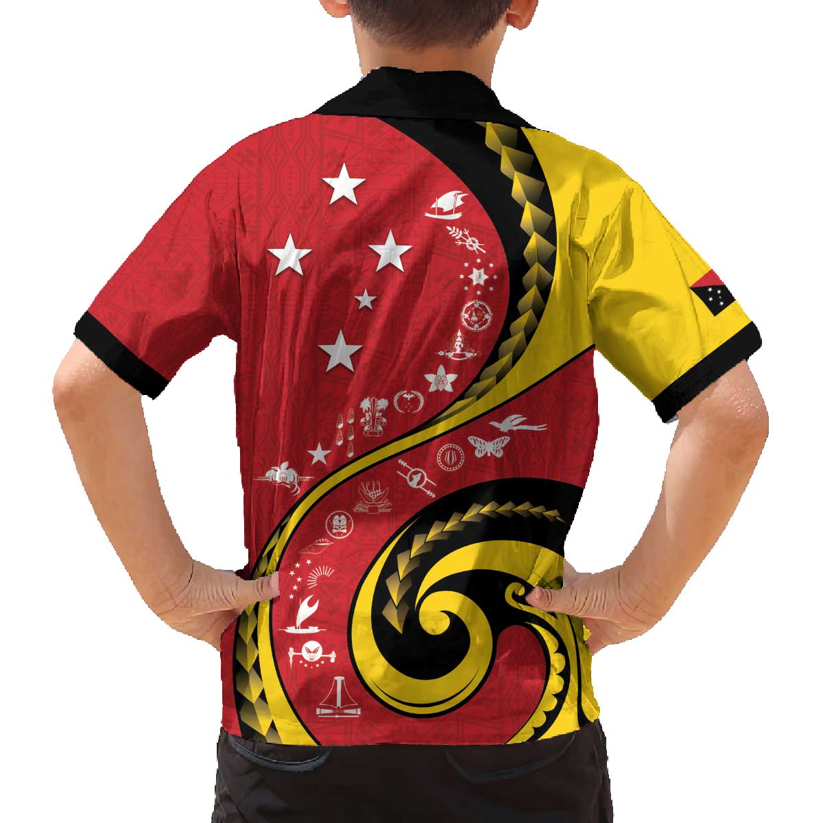 Papua New Guinea 50th Independence Anniversary Family Matching Off The Shoulder Long Sleeve Dress and Hawaiian Shirt Special Style Red Version LT05 - Polynesian Pride