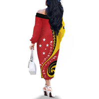 Papua New Guinea 50th Independence Anniversary Family Matching Off The Shoulder Long Sleeve Dress and Hawaiian Shirt Special Style Red Version LT05 - Polynesian Pride