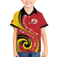 Papua New Guinea 50th Independence Anniversary Family Matching Off The Shoulder Long Sleeve Dress and Hawaiian Shirt Special Style Red Version LT05 Son's Shirt Red - Polynesian Pride