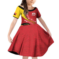 Papua New Guinea 50th Independence Anniversary Family Matching Off Shoulder Short Dress and Hawaiian Shirt Special Style Red Version LT05 Daughter's Dress Red - Polynesian Pride