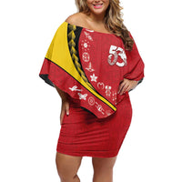 Papua New Guinea 50th Independence Anniversary Family Matching Off Shoulder Short Dress and Hawaiian Shirt Special Style Red Version LT05 Mom's Dress Red - Polynesian Pride