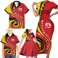 Papua New Guinea 50th Independence Anniversary Family Matching Short Sleeve Bodycon Dress and Hawaiian Shirt Special Style Red Version LT05 - Polynesian Pride