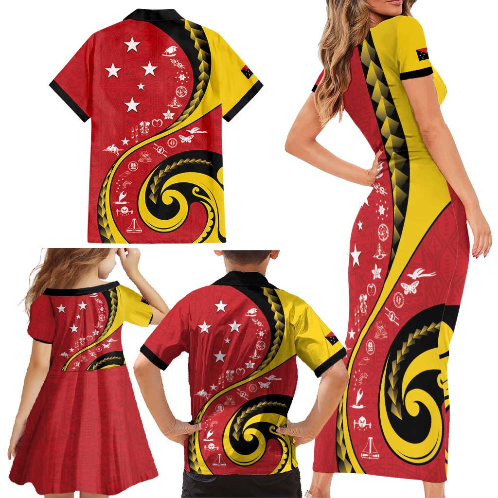 Papua New Guinea 50th Independence Anniversary Family Matching Short Sleeve Bodycon Dress and Hawaiian Shirt Special Style Red Version LT05 - Polynesian Pride