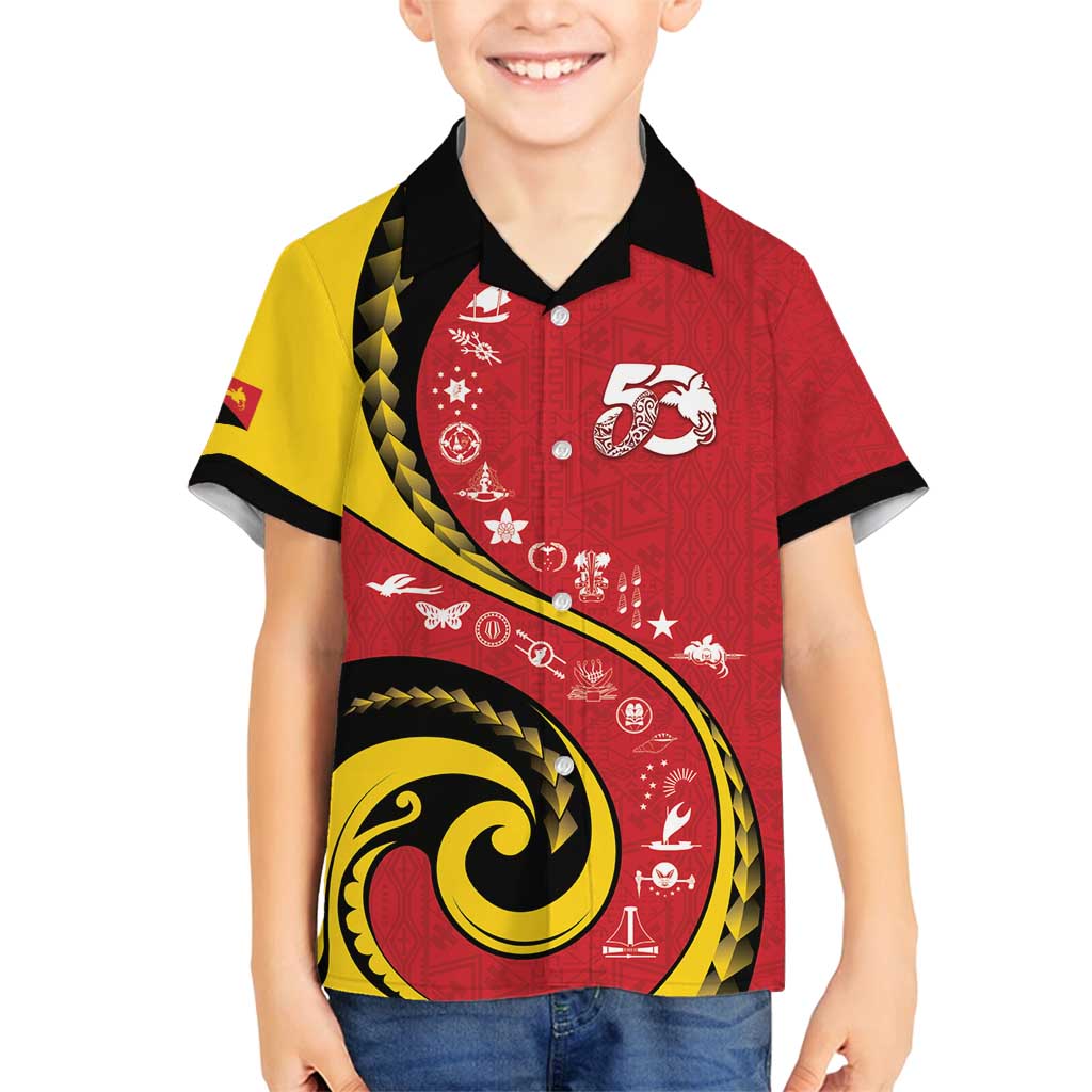 Papua New Guinea 50th Independence Anniversary Family Matching Summer Maxi Dress and Hawaiian Shirt Special Style Red Version LT05 Son's Shirt Red - Polynesian Pride