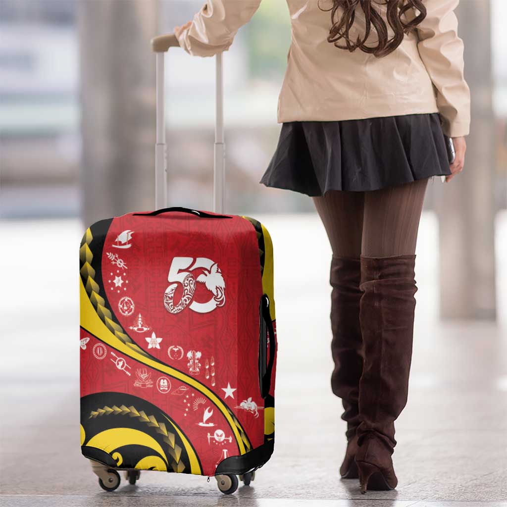 Papua New Guinea 50th Independence Anniversary Luggage Cover Special Style Red Version - Polynesian Pride