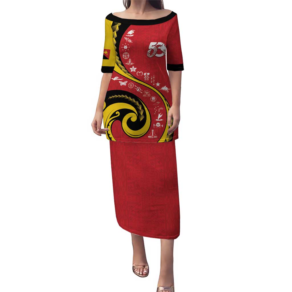 Papua New Guinea 50th Independence Anniversary Puletasi Special Style Red Version - Polynesian Pride