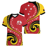 Papua New Guinea 50th Independence Anniversary Women V-Neck T-Shirt Special Style Red Version - Polynesian Pride