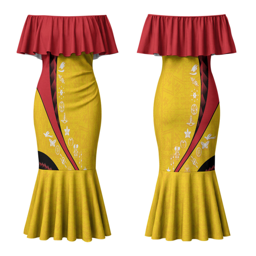 Papua New Guinea Independence Couples Matching Mermaid Dress and Hawaiian Shirt Special Style Yellow Version LT05 - Polynesian Pride