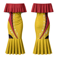 Papua New Guinea Independence Couples Matching Mermaid Dress and Hawaiian Shirt Special Style Yellow Version LT05 - Polynesian Pride