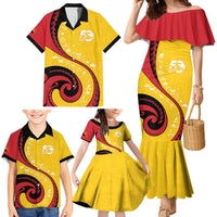 Papua New Guinea 50th Independence Anniversary Family Matching Mermaid Dress and Hawaiian Shirt Special Style Yellow Version LT05 - Polynesian Pride