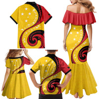 Papua New Guinea 50th Independence Anniversary Family Matching Mermaid Dress and Hawaiian Shirt Special Style Yellow Version LT05 - Polynesian Pride