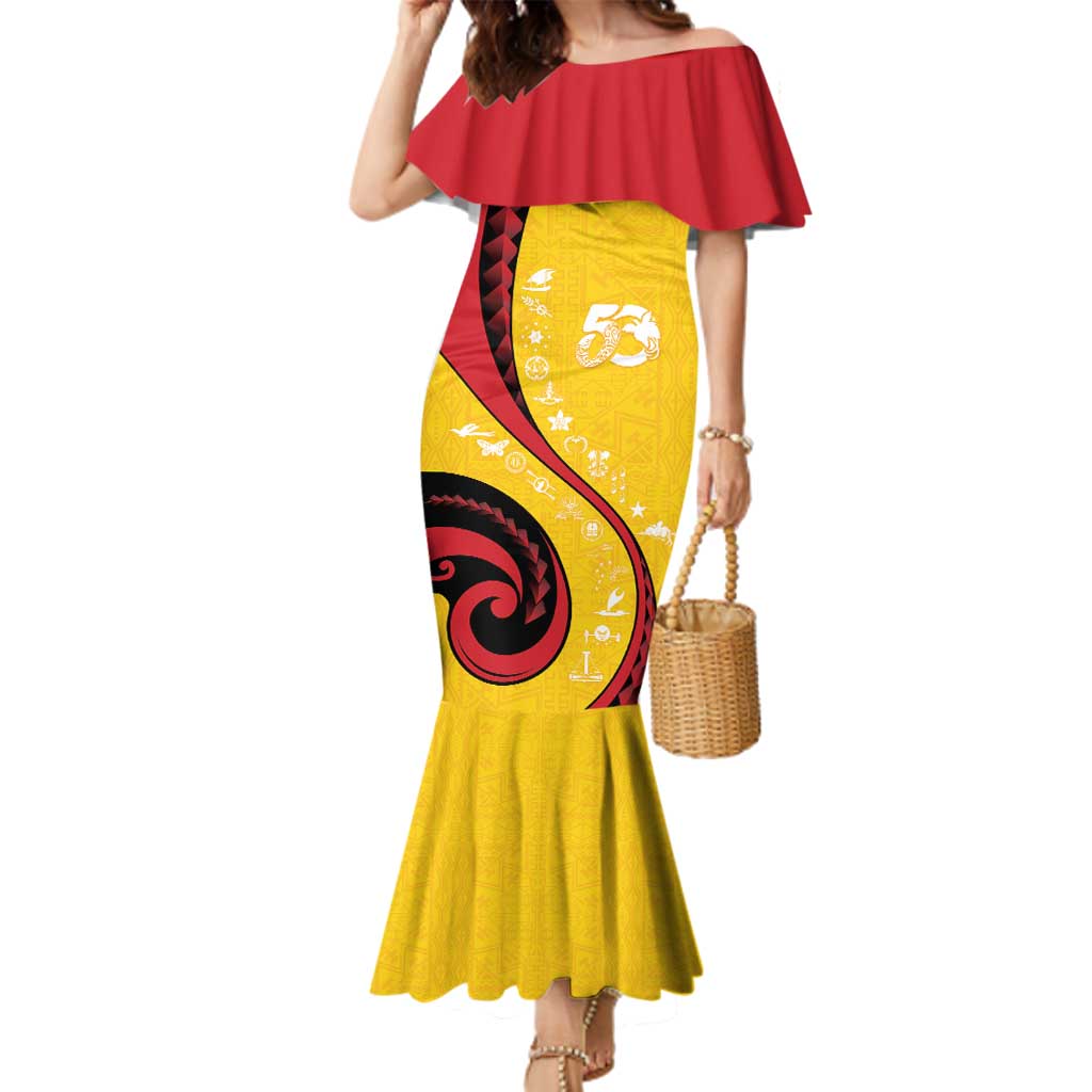 Papua New Guinea 50th Independence Anniversary Family Matching Mermaid Dress and Hawaiian Shirt Special Style Yellow Version LT05 Mom's Dress Yellow - Polynesian Pride
