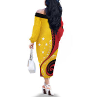 Papua New Guinea 50th Independence Anniversary Family Matching Off The Shoulder Long Sleeve Dress and Hawaiian Shirt Special Style Yellow Version LT05 - Polynesian Pride