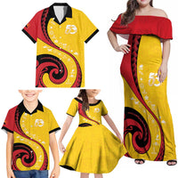 Papua New Guinea 50th Independence Anniversary Family Matching Off Shoulder Maxi Dress and Hawaiian Shirt Special Style Yellow Version LT05 - Polynesian Pride