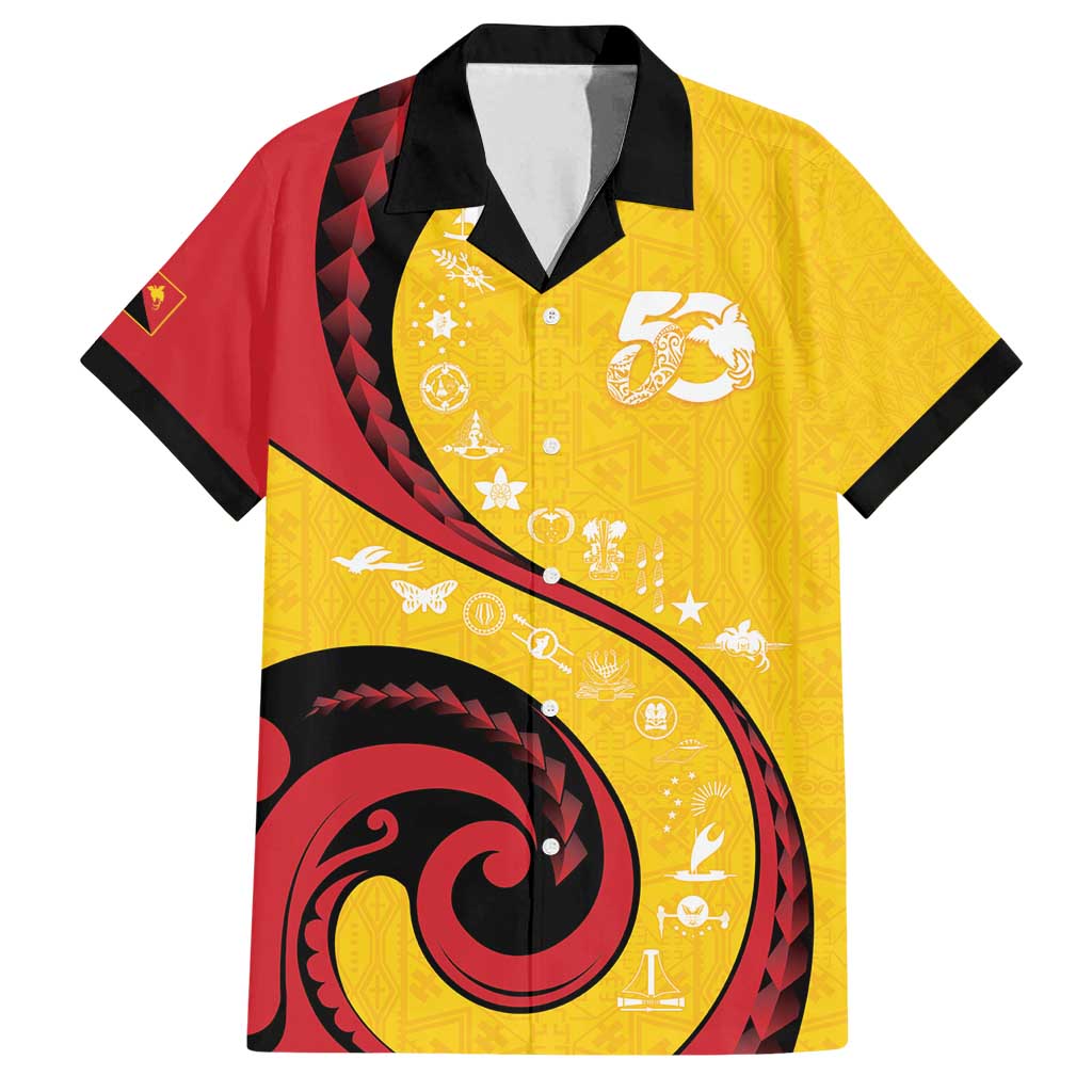 Papua New Guinea 50th Independence Anniversary Family Matching Off Shoulder Maxi Dress and Hawaiian Shirt Special Style Yellow Version LT05 Dad's Shirt - Short Sleeve Yellow - Polynesian Pride