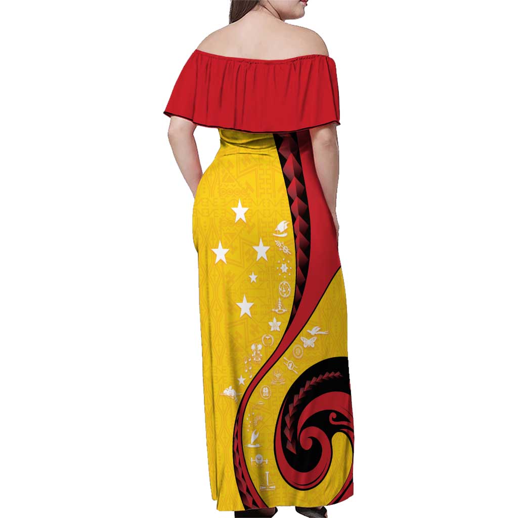 Papua New Guinea 50th Independence Anniversary Family Matching Off Shoulder Maxi Dress and Hawaiian Shirt Special Style Yellow Version LT05 - Polynesian Pride