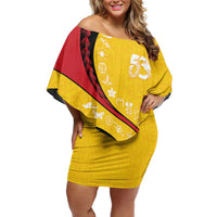 Papua New Guinea 50th Independence Anniversary Family Matching Off Shoulder Short Dress and Hawaiian Shirt Special Style Yellow Version LT05 Mom's Dress Yellow - Polynesian Pride