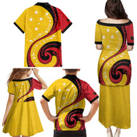 Papua New Guinea 50th Independence Anniversary Family Matching Puletasi and Hawaiian Shirt Special Style Yellow Version LT05 - Polynesian Pride