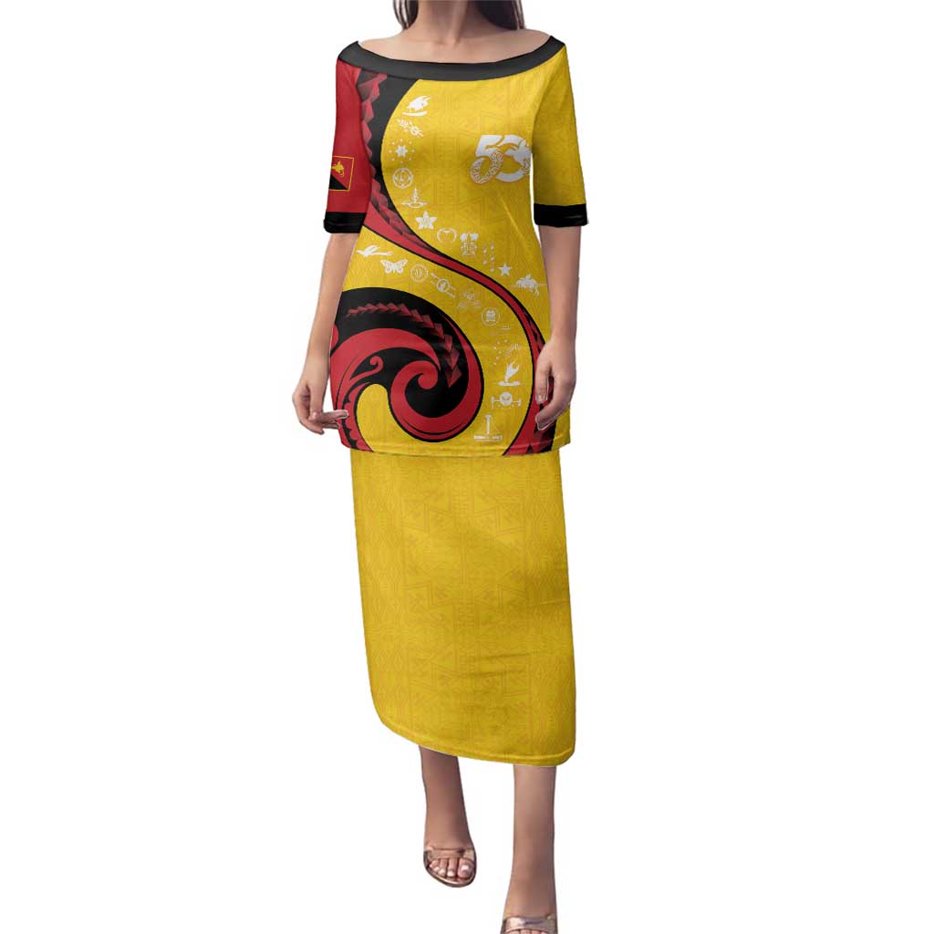 Papua New Guinea 50th Independence Anniversary Family Matching Puletasi and Hawaiian Shirt Special Style Yellow Version LT05 Mom's Dress Yellow - Polynesian Pride