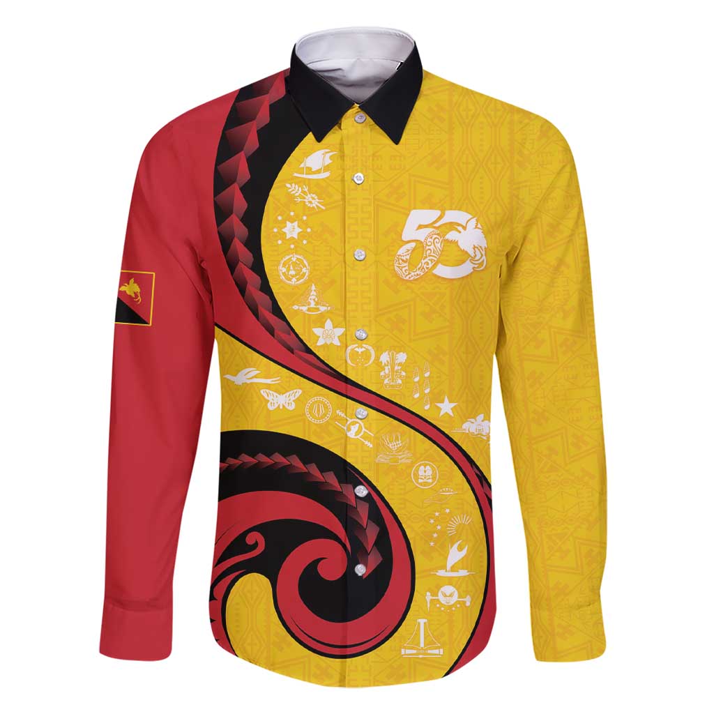 Papua New Guinea 50th Independence Anniversary Family Matching Short Sleeve Bodycon Dress and Hawaiian Shirt Special Style Yellow Version LT05 Dad's Shirt - Long Sleeve Yellow - Polynesian Pride