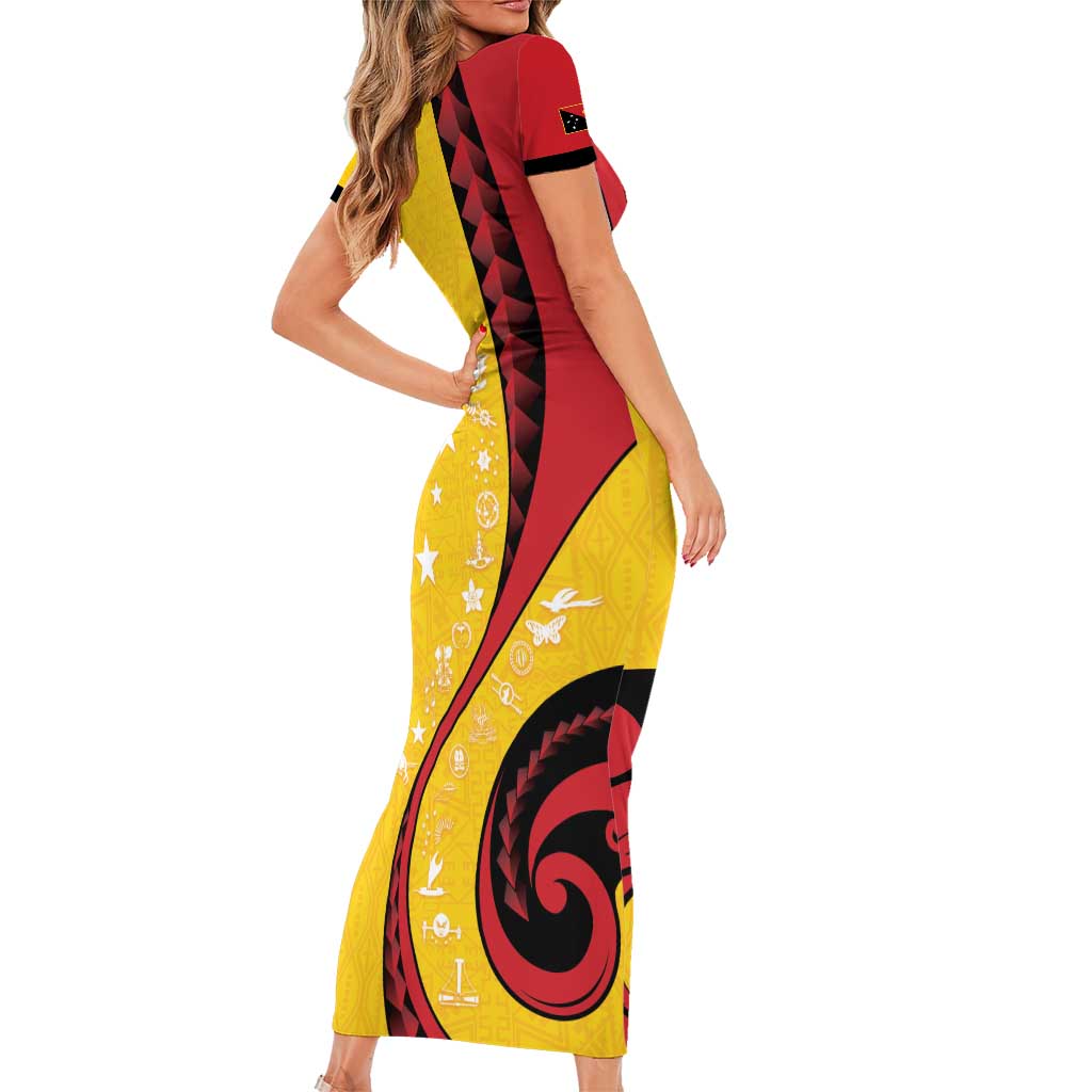 Papua New Guinea 50th Independence Anniversary Family Matching Short Sleeve Bodycon Dress and Hawaiian Shirt Special Style Yellow Version LT05 - Polynesian Pride