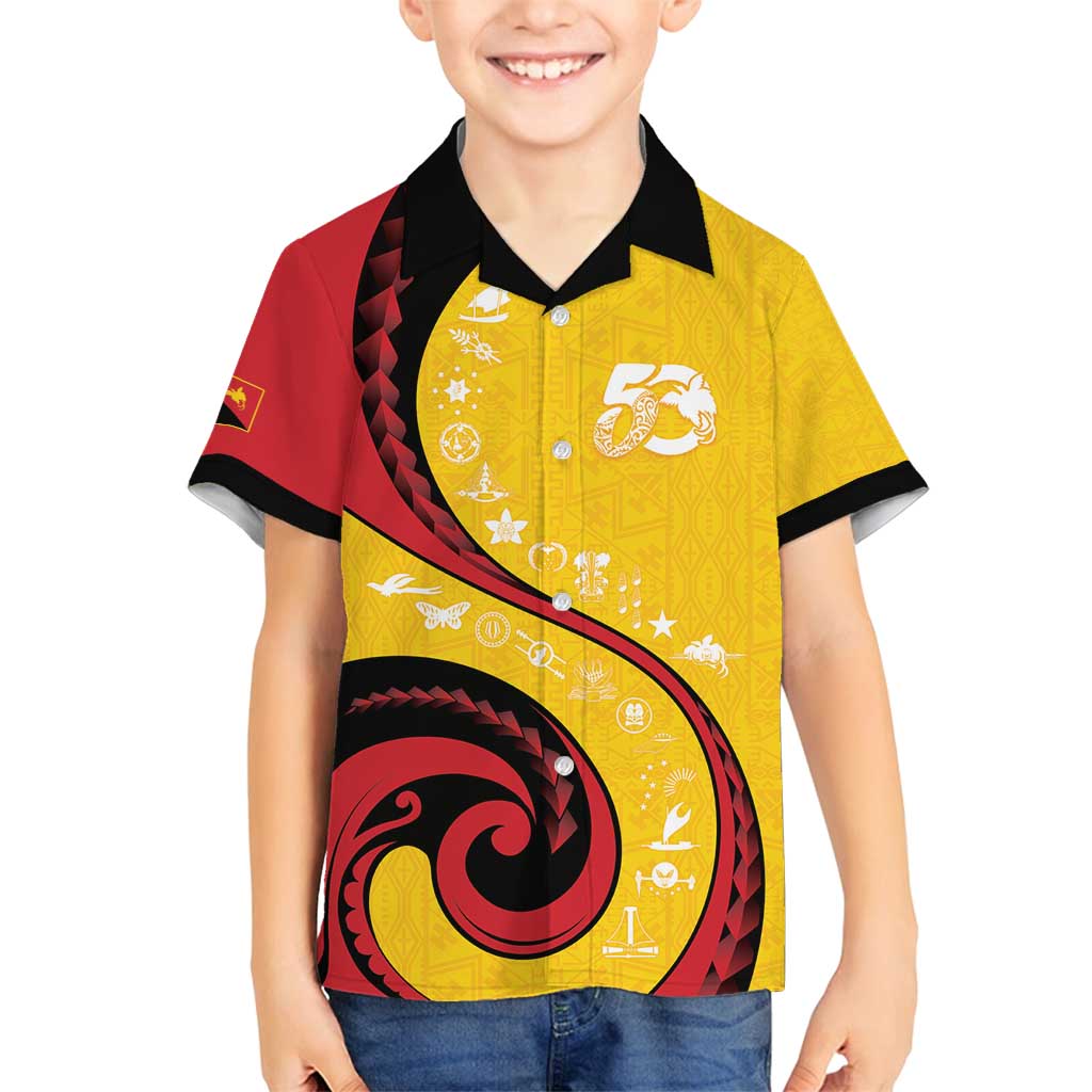 Papua New Guinea 50th Independence Anniversary Family Matching Summer Maxi Dress and Hawaiian Shirt Special Style Yellow Version LT05 Son's Shirt Yellow - Polynesian Pride