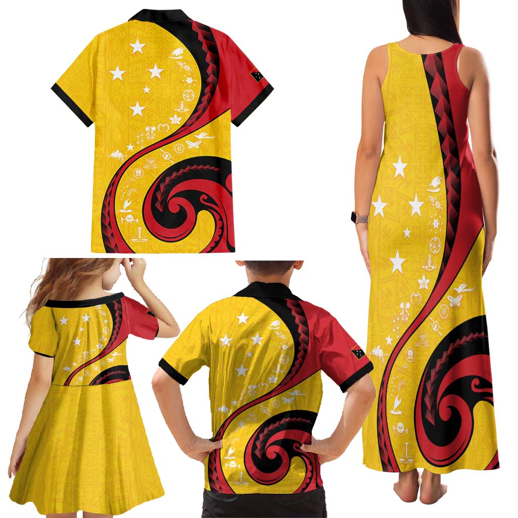 Papua New Guinea 50th Independence Anniversary Family Matching Tank Maxi Dress and Hawaiian Shirt Special Style Yellow Version LT05 - Polynesian Pride