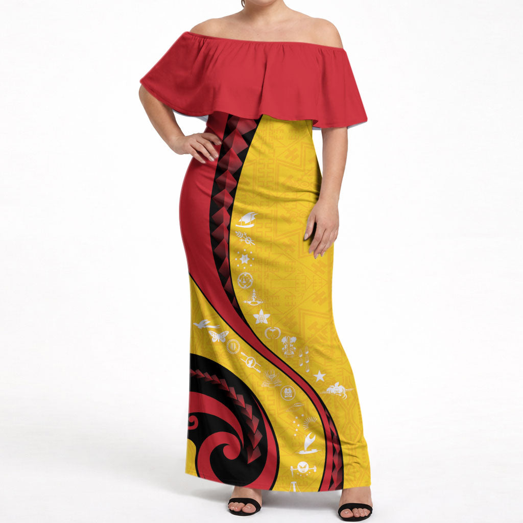 Papua New Guinea Independence Off Shoulder Maxi Dress Special Style Yellow Version LT05 Women Yellow - Polynesian Pride