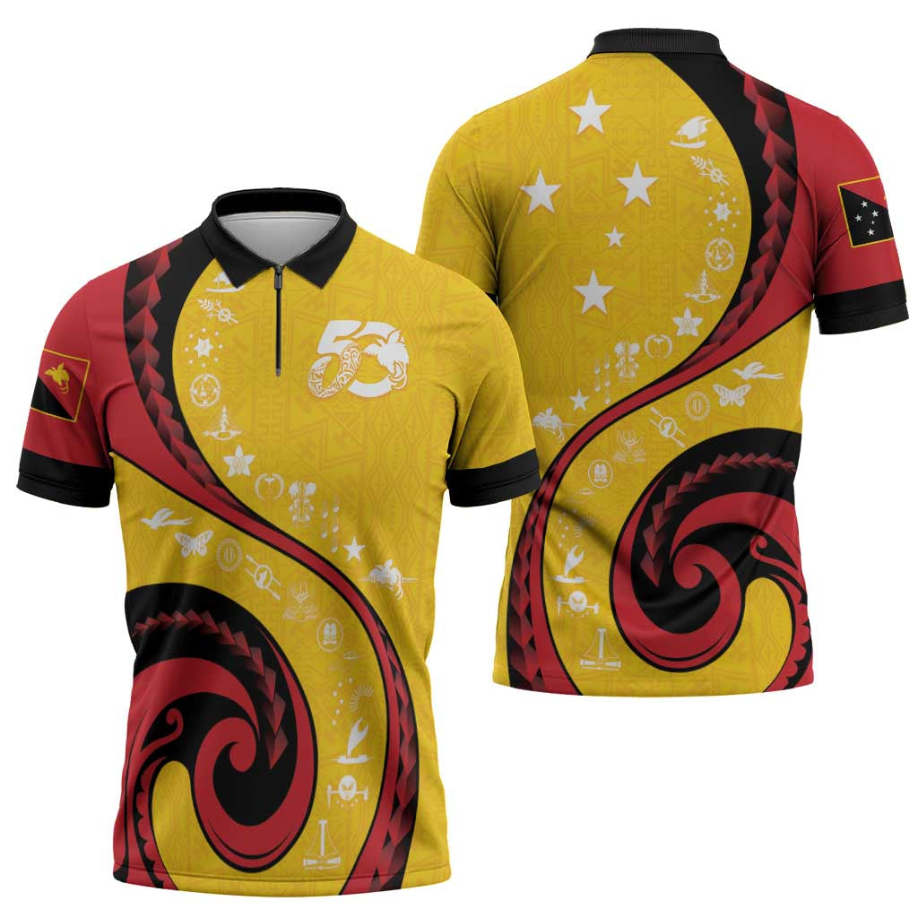 Papua New Guinea 50th Independence Anniversary Zipper Polo Shirt Special Style Yellow Version - Polynesian Pride