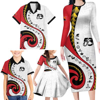 Papua New Guinea 50th Independence Anniversary Family Matching Long Sleeve Bodycon Dress and Hawaiian Shirt Special Style White Version LT05 - Polynesian Pride