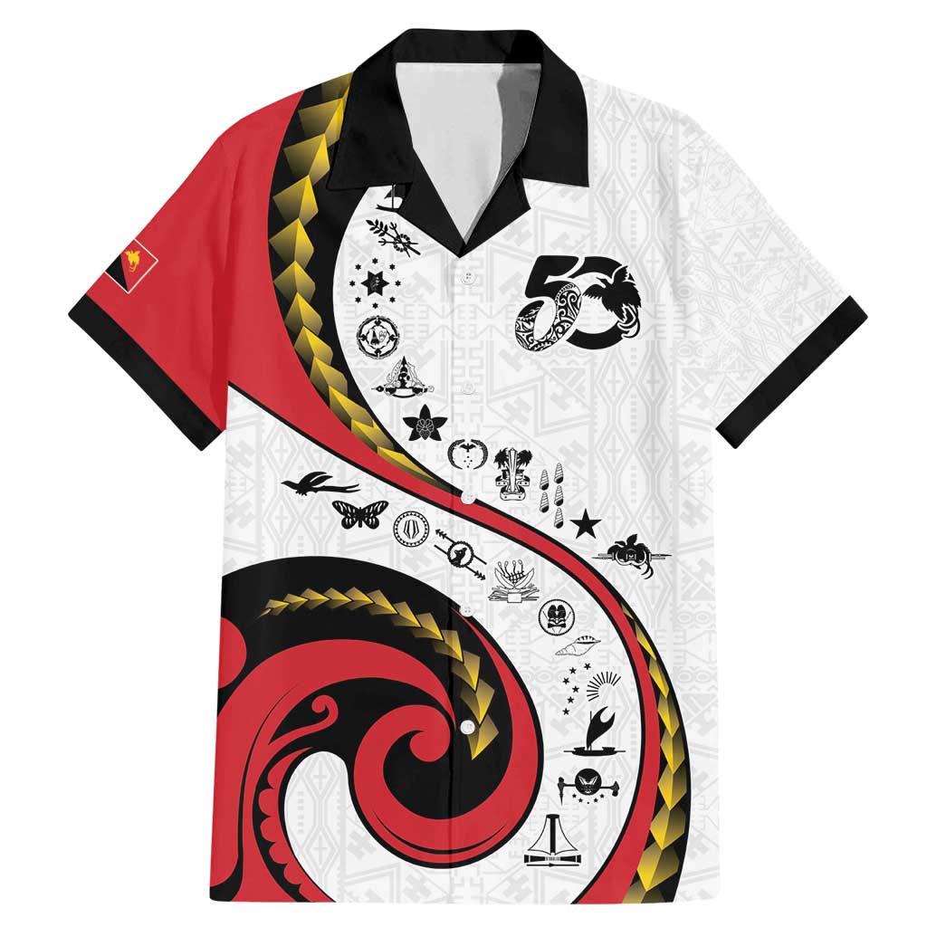 Papua New Guinea 50th Independence Anniversary Family Matching Mermaid Dress and Hawaiian Shirt Special Style White Version LT05 Dad's Shirt - Short Sleeve White - Polynesian Pride
