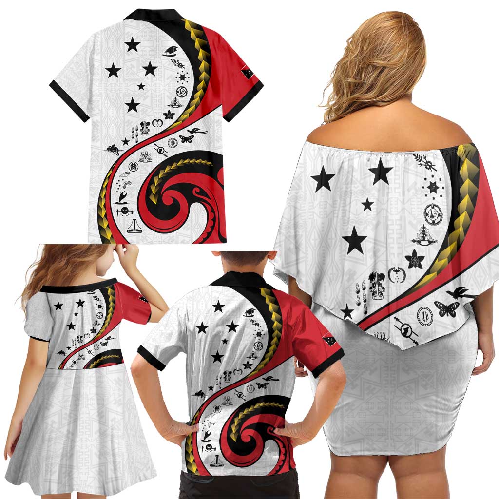 Papua New Guinea 50th Independence Anniversary Family Matching Off Shoulder Short Dress and Hawaiian Shirt Special Style White Version LT05 - Polynesian Pride